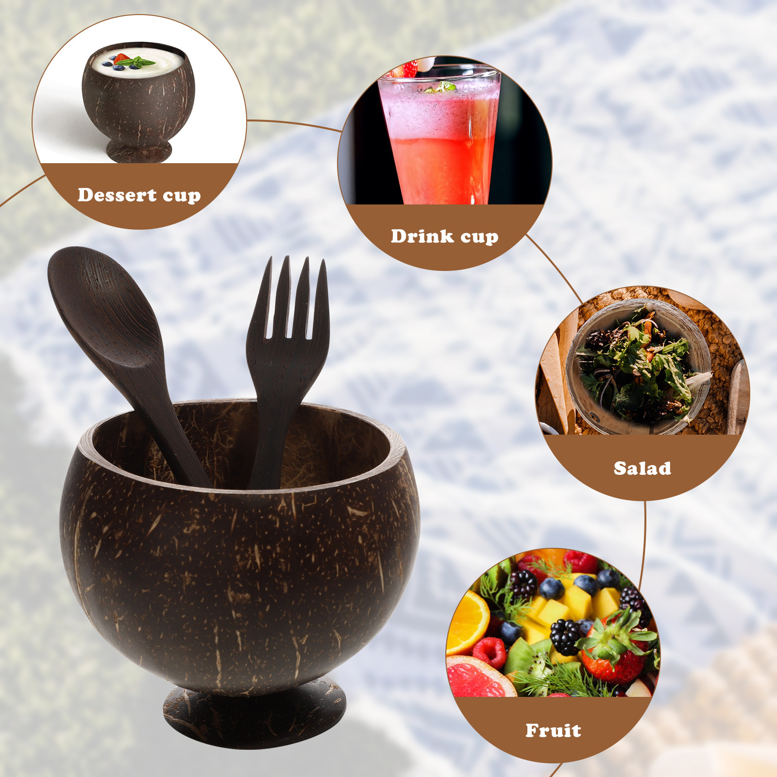 1Set Coconut Shell Bowl Set Na - Healthy Snacks Food ulasan dan harga
